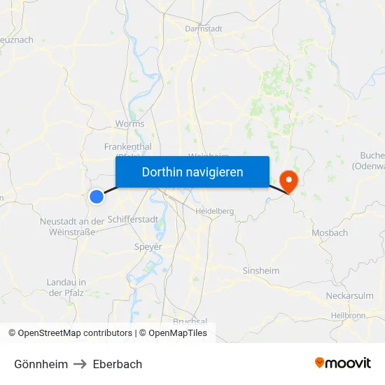 Gönnheim to Eberbach map