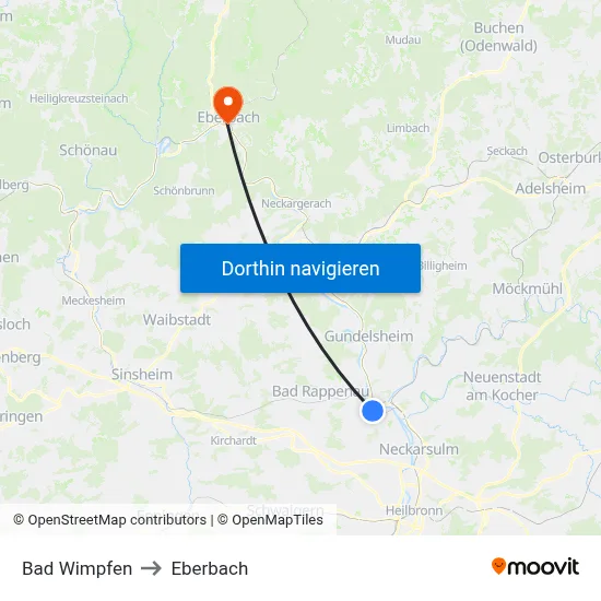 Bad Wimpfen to Eberbach map