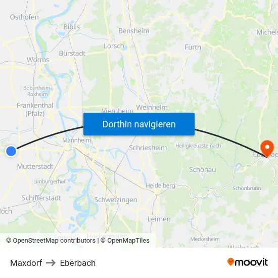 Maxdorf to Eberbach map