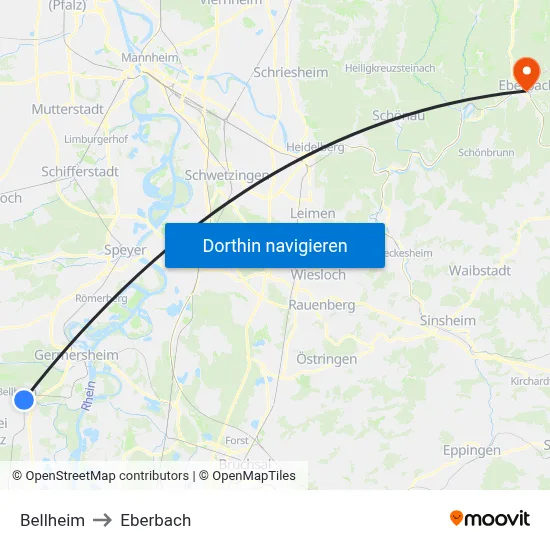 Bellheim to Eberbach map
