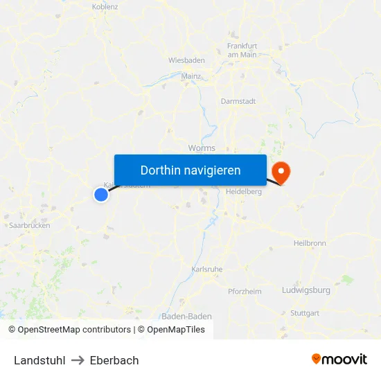 Landstuhl to Eberbach map