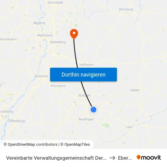 Vereinbarte Verwaltungsgemeinschaft Der Stadt Nürtingen to Eberbach map