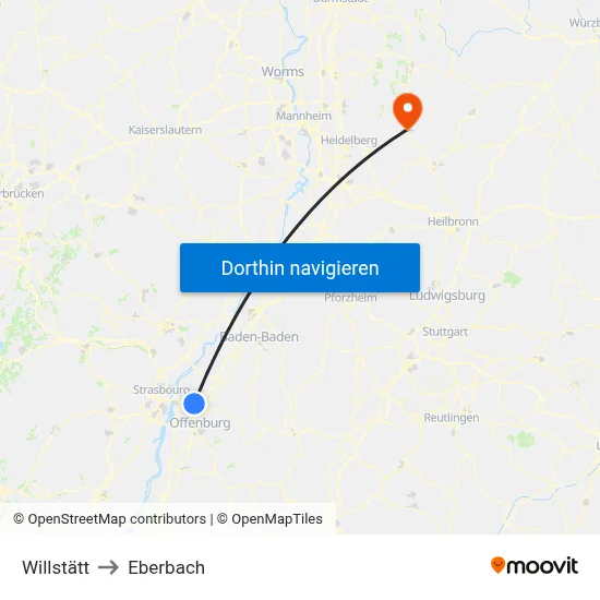 Willstätt to Eberbach map