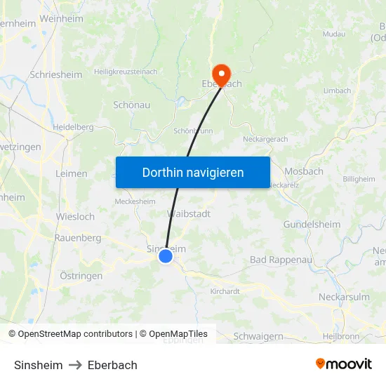 Sinsheim to Eberbach map