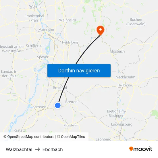 Walzbachtal to Eberbach map