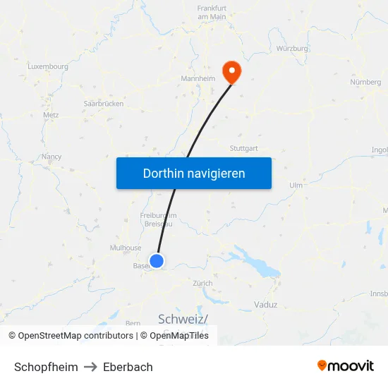 Schopfheim to Eberbach map