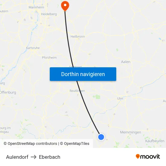 Aulendorf to Eberbach map
