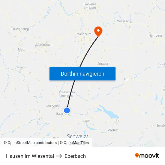 Hausen Im Wiesental to Eberbach map