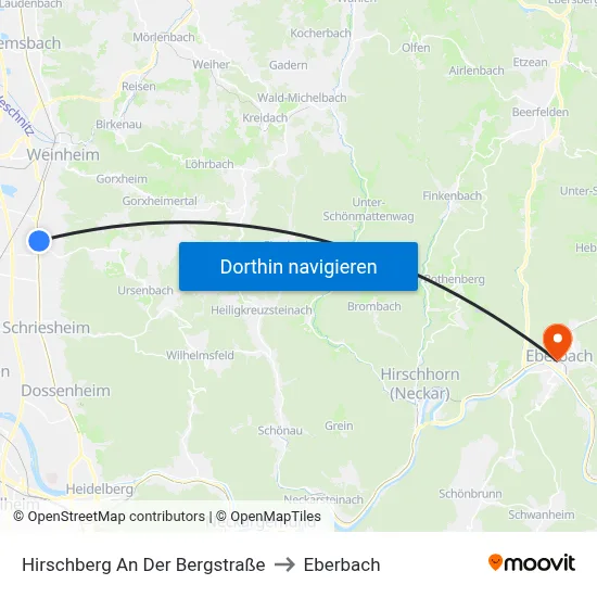Hirschberg An Der Bergstraße to Eberbach map