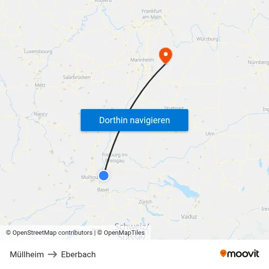 Müllheim to Eberbach map