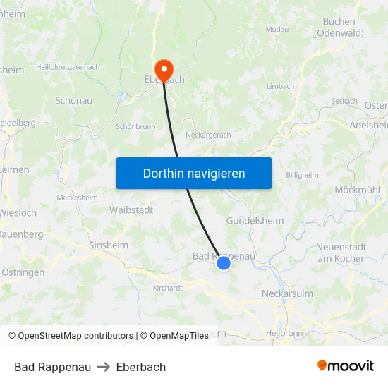 Bad Rappenau to Eberbach map
