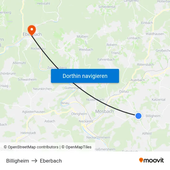 Billigheim to Eberbach map