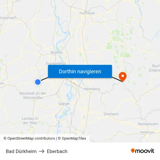 Bad Dürkheim to Eberbach map