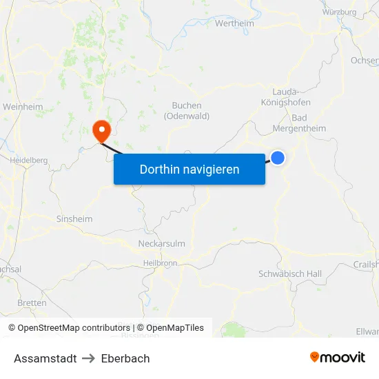 Assamstadt to Eberbach map