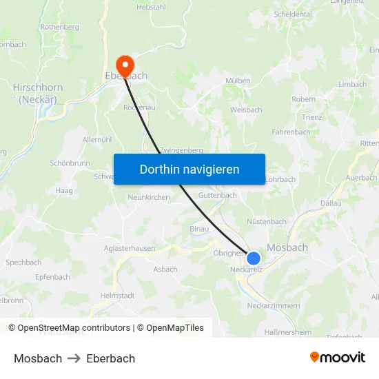 Mosbach to Eberbach map