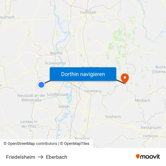 Friedelsheim to Eberbach map