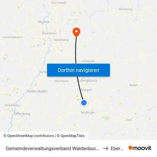 Gemeindeverwaltungsverband Waldenbuch/Steinenbronn to Eberbach map