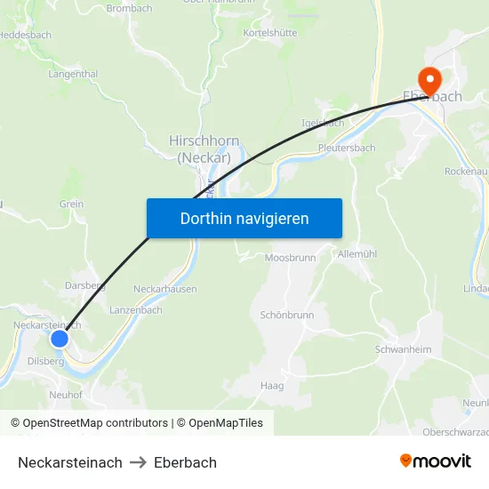 Neckarsteinach to Eberbach map