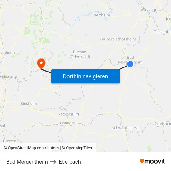 Bad Mergentheim to Eberbach map