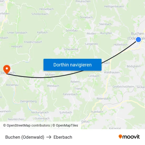 Buchen (Odenwald) to Eberbach map