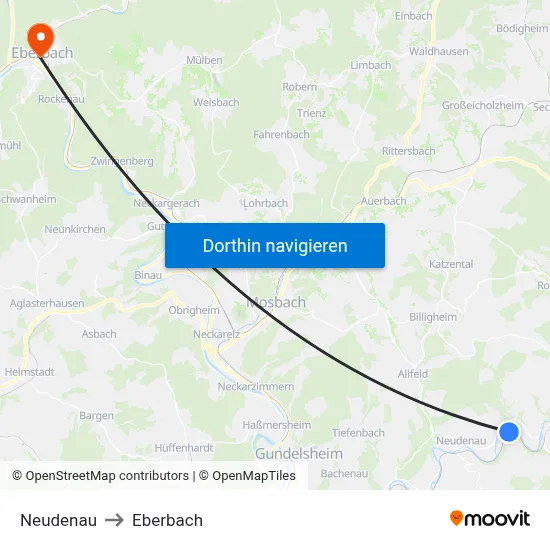 Neudenau to Eberbach map