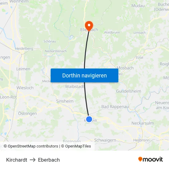 Kirchardt to Eberbach map