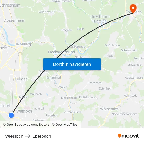 Wiesloch to Eberbach map