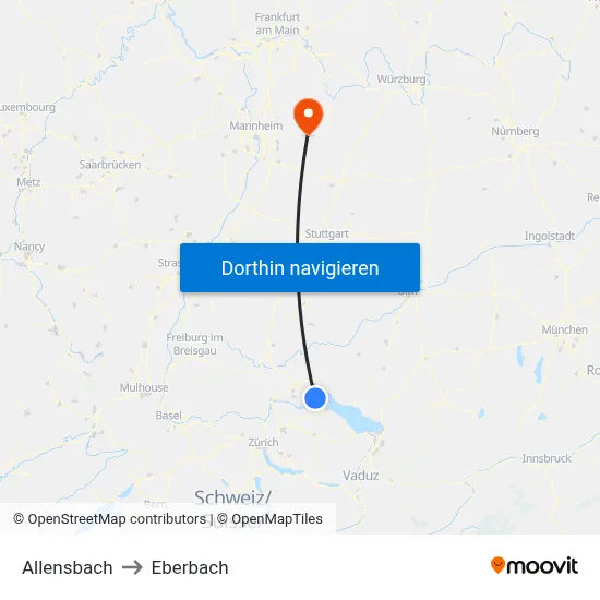 Allensbach to Eberbach map