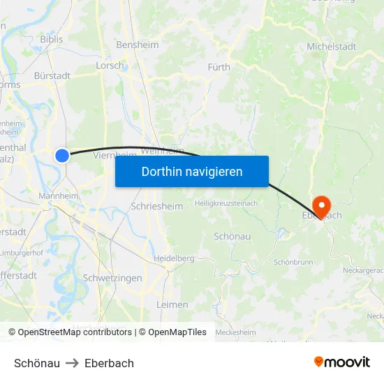 Schönau to Eberbach map
