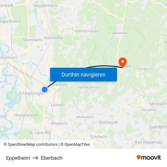 Eppelheim to Eberbach map