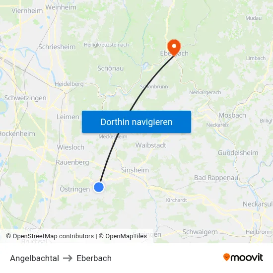 Angelbachtal to Eberbach map