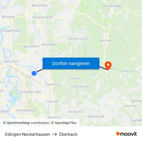 Edingen-Neckarhausen to Eberbach map