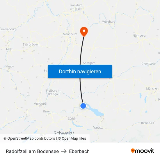 Radolfzell am Bodensee to Eberbach map
