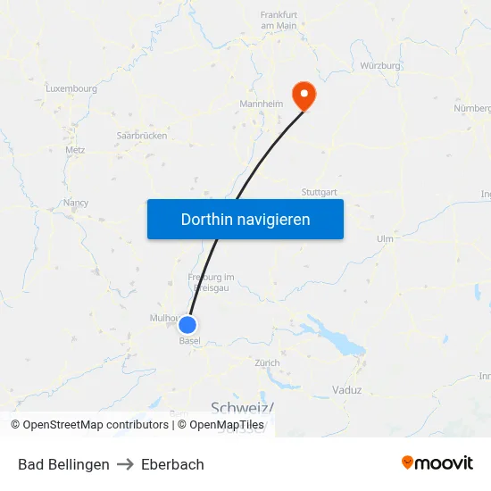 Bad Bellingen to Eberbach map