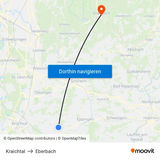 Kraichtal to Eberbach map