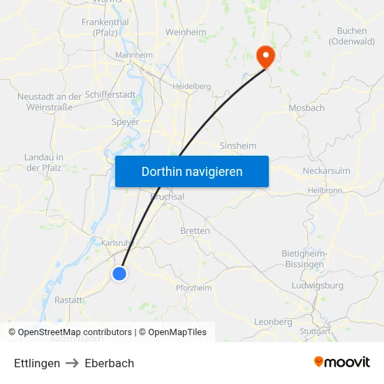 Ettlingen to Eberbach map