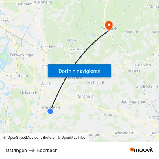 Östringen to Eberbach map