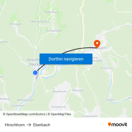 Hirschhorn to Eberbach map