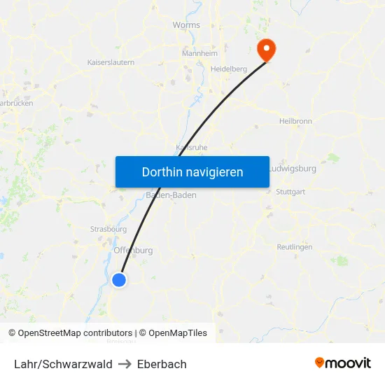 Lahr/Schwarzwald to Eberbach map