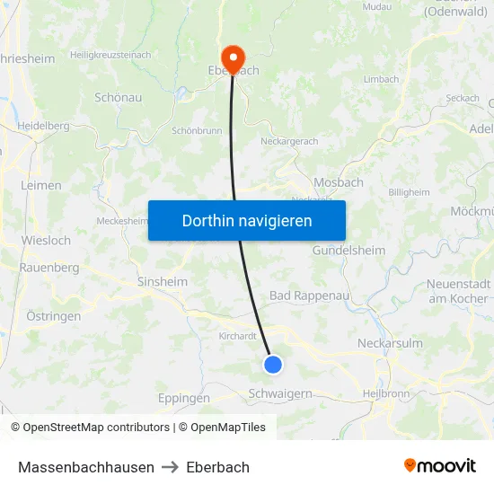 Massenbachhausen to Eberbach map