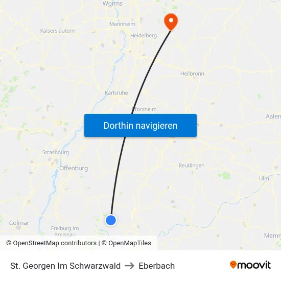St. Georgen Im Schwarzwald to Eberbach map