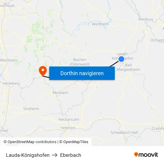 Lauda-Königshofen to Eberbach map