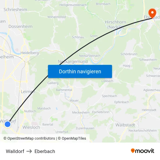 Walldorf to Eberbach map