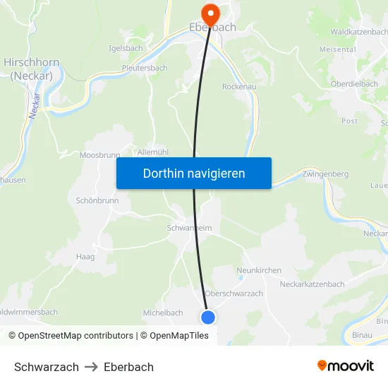 Schwarzach to Eberbach map