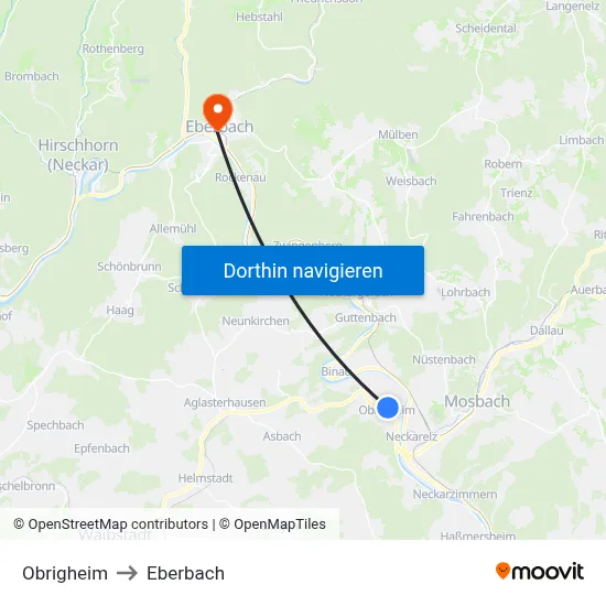 Obrigheim to Eberbach map