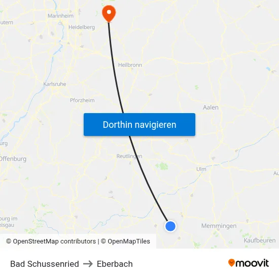 Bad Schussenried to Eberbach map