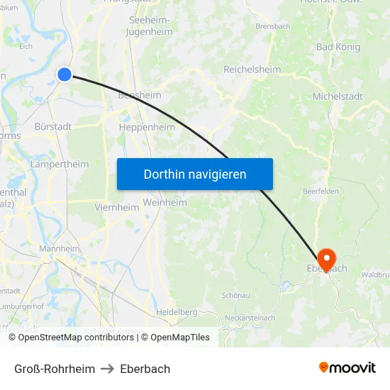 Groß-Rohrheim to Eberbach map