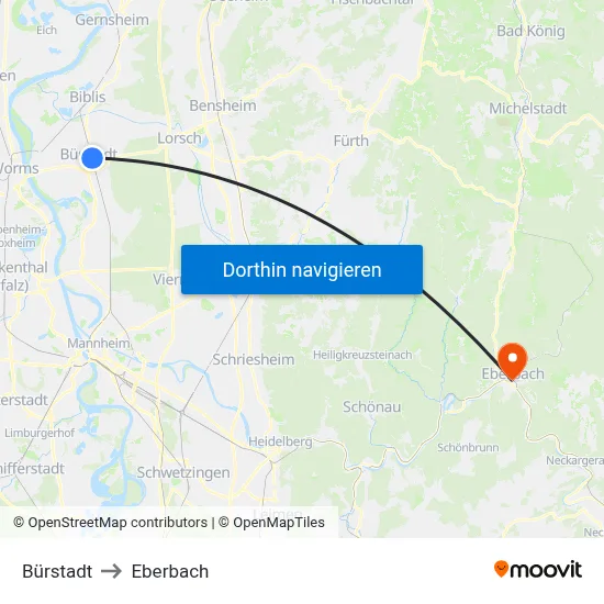 Bürstadt to Eberbach map