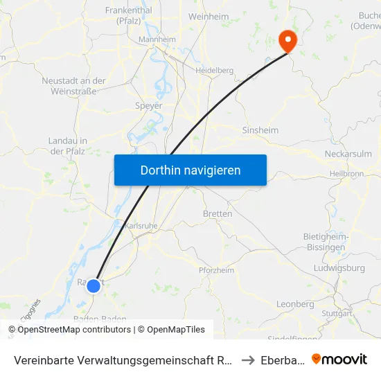Vereinbarte Verwaltungsgemeinschaft Rastatt to Eberbach map
