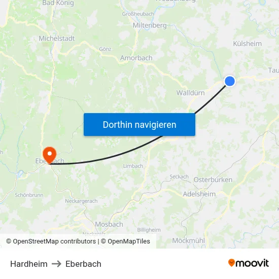 Hardheim to Eberbach map